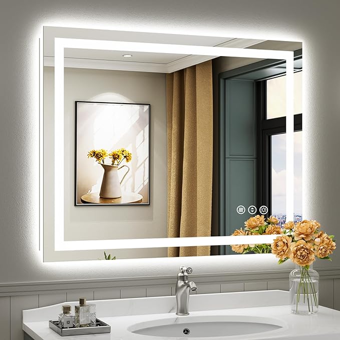 40x32 LED Lighted Bathroom Mirror, Backlit & Front Lit, Bathroom Vanity Mirror with Lights, Touch Screen Dimmable, Anti-Fog, Memory Function, HD Tempered Glass, Shatter-Proof, ETL Listed