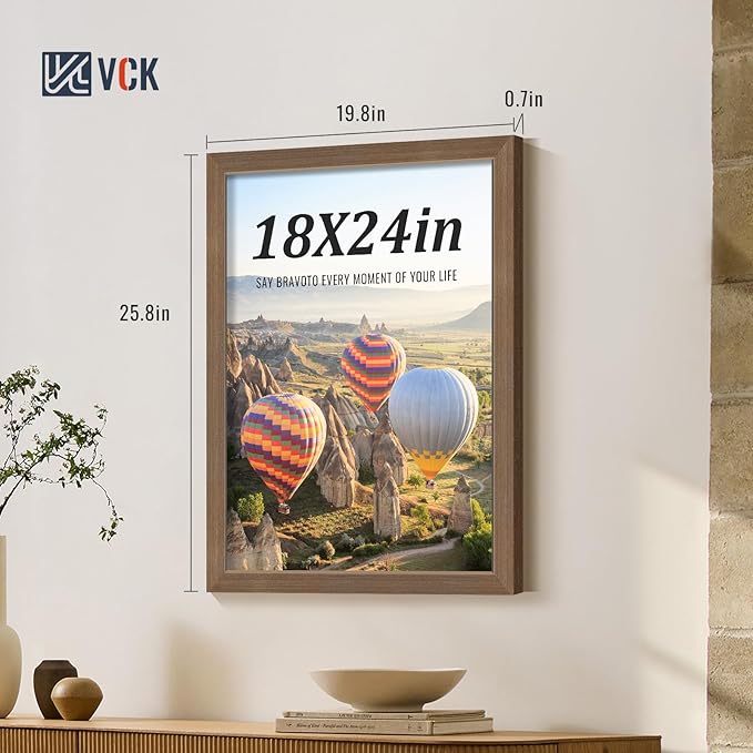 VCK 18x24 Brown Poster Frames 3 Pack, High-End Wood Wide Border Picture Frame,Multi-Directional Display Family Photos, Office Prints, Studio/Gallery/Home Artwork