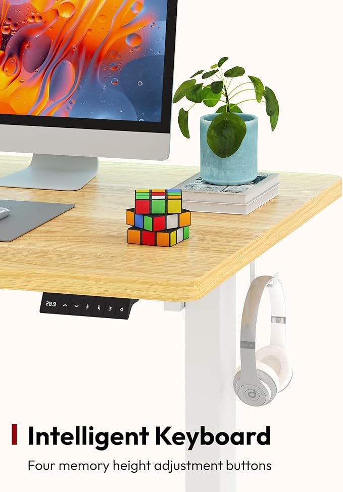 SANODESK Electric Standing Desk 48 x 30 Inches Whole-Piece Desktop Height Adjustable Stand Up Desk w/6-Button Controller Ergonomic Computer Desk for Home Office, White Frame + Natural Tabletop