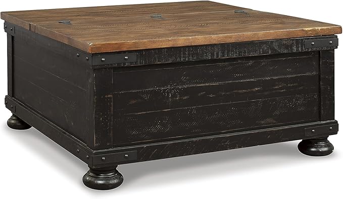 Signature Design by Ashley Valebeck Farmhouse Lift Top Coffee Table with Storage, Distressed Brown & Black Finish