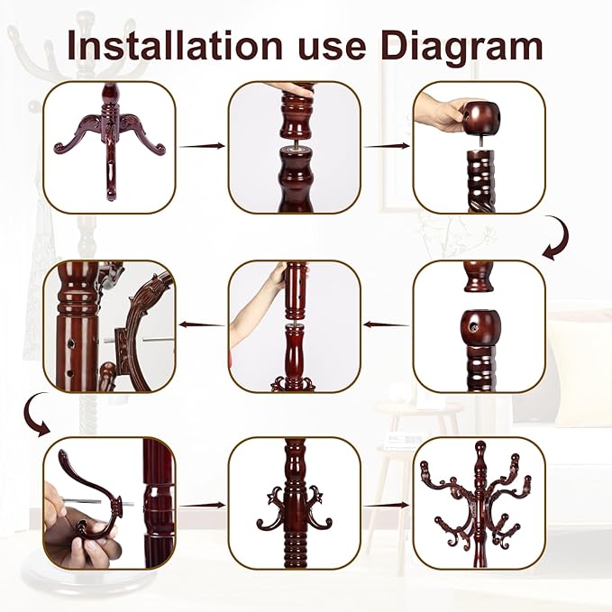 Solid Wood Coat Rack – 73" Freestanding Coat Racks Stand with 14 Hooks & Stable Base, Adjustable Height Modern Wooden Hall Tree for Entryway, Bedroom, Office, Home (Mahogany Triangle)