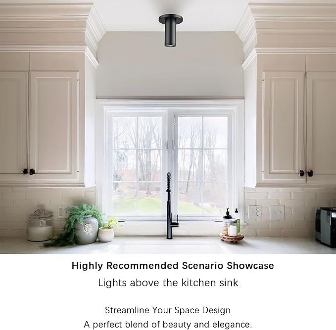 Soft Black Ceiling Light Fixture, Flush Mount LED Dimmable Cylinder Spot Light, Living Room Hallway Kitchen Dining Room Foyer