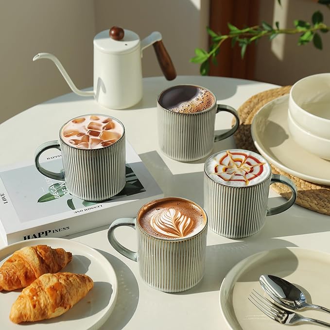 MONITO Coffee Mugs Set of 6, 16 oz Mugs Set, Ceramic Coffee Cups with Large Handles, Suitable for Lattes, Hot tea, Cappuccinos, Mochas and Cocoa, Smoky Blue