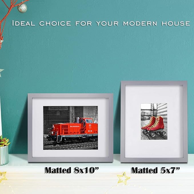 Egofine 11x14 Picture Frame Made of Solid Wood with Plexiglass, Display Pictures 5x7/8x10 with Mat or 11x14 Without Mat, for Table Top Display and Wall Mounting Photo Frame, Light Grey