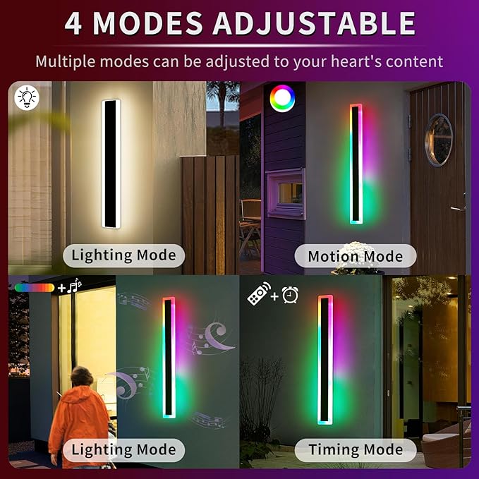 Mikeru Modern RGB 7-Color Dimmable Wall Light, 47 inches, Aluminum & Acrylic, IP65 Waterproof, Remote Control, Suitable for Outdoor/Indoor Wall Lighting