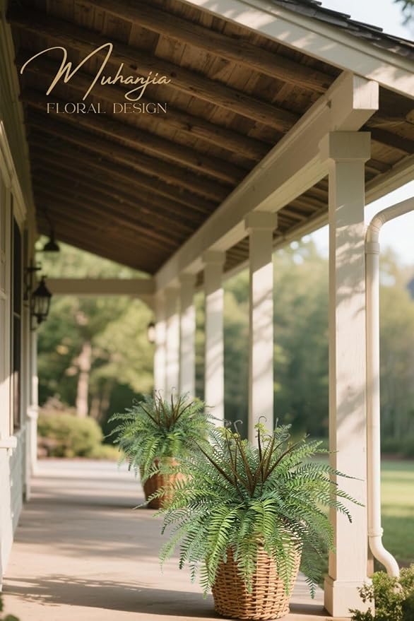 Polyester Artificial Boston Fern Bush,Set of 4,Fake Fern Hanging Plants UV Resistant That Look Real for Outdoors and Home Decor. (36" 4Pcs-Bottle Green)
