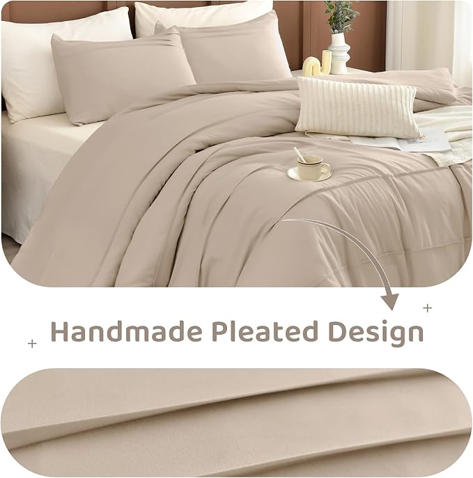 Sanracie Cotton California King Comforter Set(106"x 95"),Linen Colored Pinch Pleat Bedding Sets 3 PCs Ultra Soft Breathable Lightweight Neutral Bedding Set for All Season