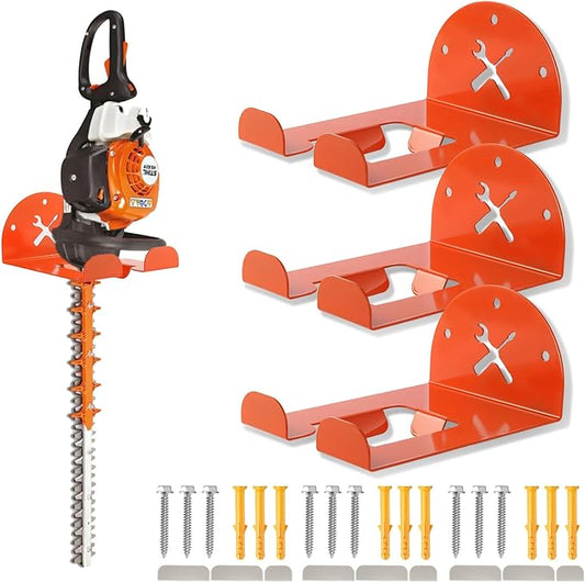 Upgraded Trimmer Rack Wall Mount - 8" Heavy Duty Weed Eater Hanger for Garage Wall Bracket, Garden Power Tool Holder Organizer Hooks for Grass Trimmer, Hedge Trimmer, Leaf Blower and Chainsaw, 3 Pack
