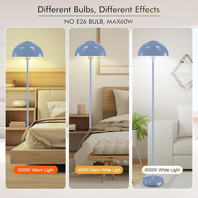 Floor Lamp, Industrial Blue Floor Lamps for Living Room, 65.6in Standing Lamp, Retro Mushroom Dome Shade, Whole Metal, E26 Socket, Mid Century Modern Floor Lamp for Bedroom/Office,No Bulb