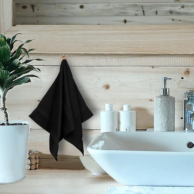 Luxury Hotel & Spa Quality, Quick Dry 100% Turkish Cotton 700 GSM, Eco Friendly Towel, for Bathroom, Gymand Kitchen Dobby Border Soft Hand Towel Set 16 X 30, Black, Hand Towels - Set of 6