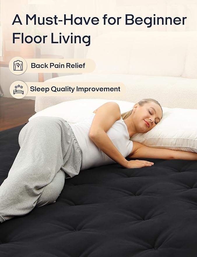 Syrinx Japanese Floor Futon Mattress, Foldable Tatami Sleeping Pad for Adults & Kids, Roll-Up Floor Bed or Bench Cushion