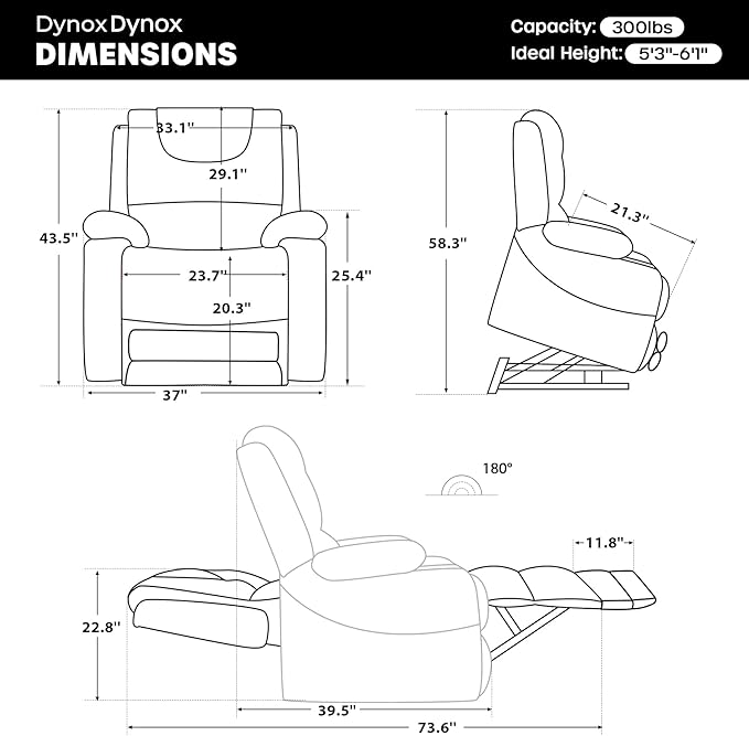 DYNOX Tall Man Lay Flat Chair Large Power Lift Recliner Dual Motor Lift Chairs Recliners for Elderly,Seat Heating,USB/Type-C Charging(Brown, Faux Leather)