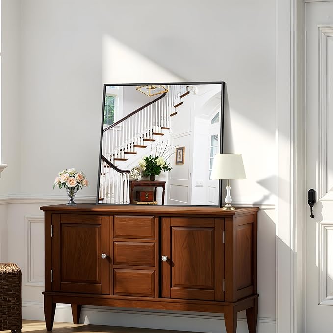 KOCUUY Bathroom Mirror,30x30 Square Black Mirror with Aluminum Metal Frame,Black Vanity Wall Mirror Modern Home Decor for Bathroom, Living Room, Farmhouse and Entryway