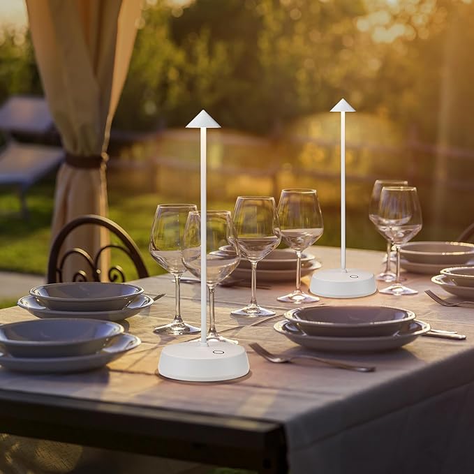 Cordless Table Lamp Rechargeable, Battery Operated 6000mAh Desk Lamp Touch Dimmable Lamp Outdoor Waterproof Portable Wireless Table Light, Small Table Lamp for Restaurant Bar/Outdoor(White-2PC)
