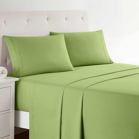 Clara Clark Bed Sheets, Premier 1800 Series 4 Piece Bed Sheet Set, Deep Pocket, Wrinkle, Fade, Stain Resistant, Luxury Soft Bedding Sheets & Pillowcases, Split King, Garden Green