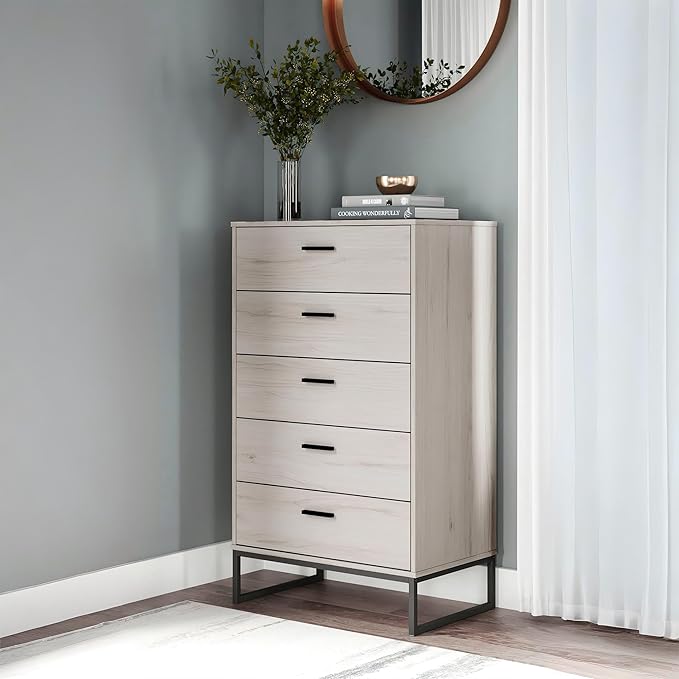 Signature Design by Ashley Socalle 5 Drawer Chest of Drawers, Natural Beige