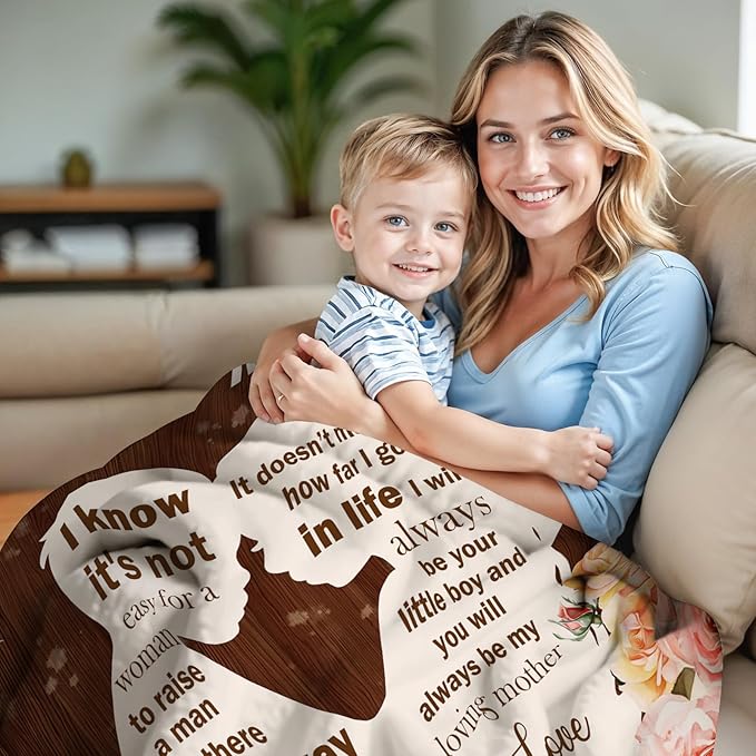 Gifts for Mom from Son, I Love You Mom Blanket, Gifts for Mothers Day, Soft Flannel Blanket for Mother for Birthday Mothers Day 50" x 60"