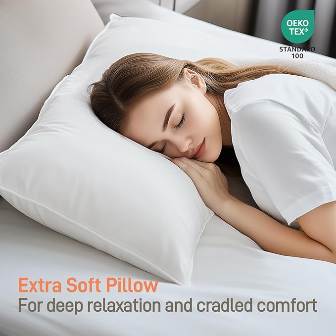 Hypoallergenic Bamboo Viscose Shell, Soft Bed Pillows King Size Set of 2 with Down Alternative Filling, Oeko-Tex Certified, Luxury Hotel Quality for Stomach, Back and Side Sleepers