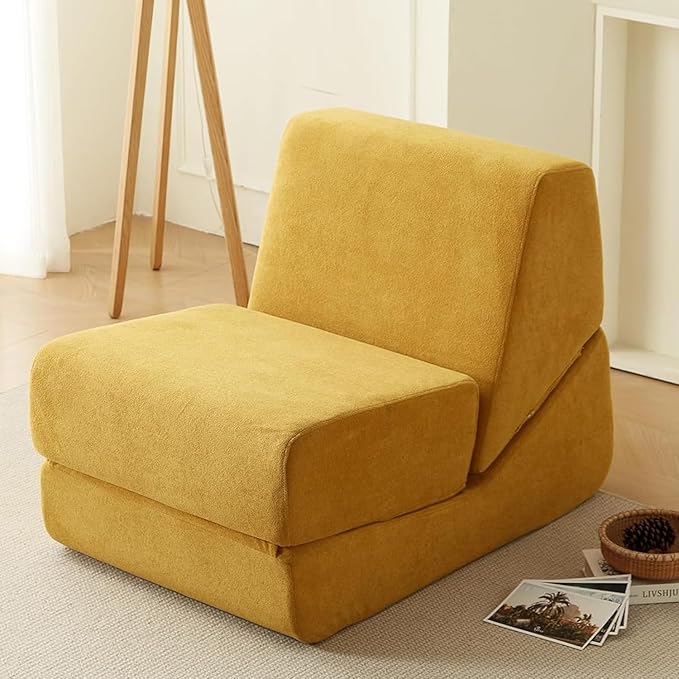 Folding Sofa Bed, Single Chair Sofa, Multi-Functional Lounger with Back Support – Compact & Space-Saving Design, Comfortable for Living Room, Bedroom, or Small Spaces, Yellow Corduroy Fabric