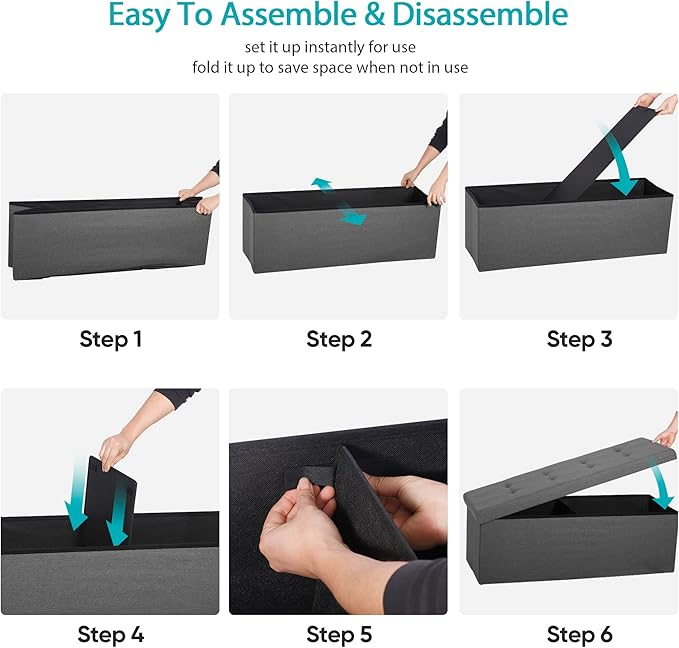 SUPER DEAL Folding Storage Ottoman Bench, 43 Inches Footrest with Divider Foam Padded Seat Large Storage Chest Long Box for Living Room Bedroom Entryway, 660 lbs Capacity, Light Grey