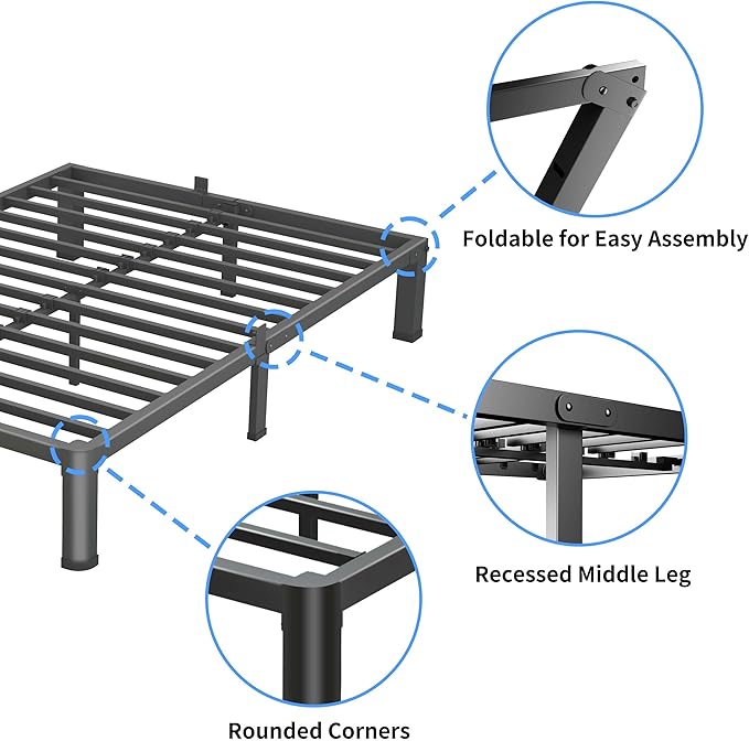 7 Inch Twin Size Bed Frame, 3500Lbs Heavy Duty Metal Platform with Round Corner Legs Mattress Slide Stopper, Steel Slat Support No Box Spring Needed, Noise Free, Non-Slip, Easy Assembly