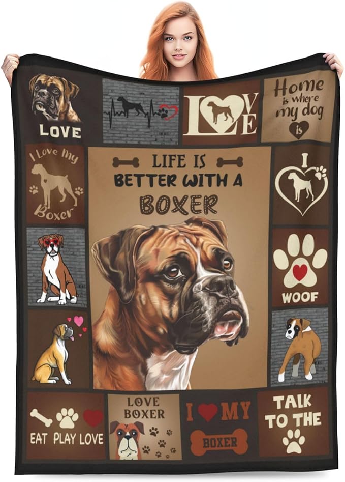 banonaty Boxer Dog Throw Blanket Cozy Fleece Flannel Bedding Boxer Dog Gifts for Women Men Boys Girls Lovers Adults Lovers Stuff Plush for Couch Sofa Bed Decor 60"X80"