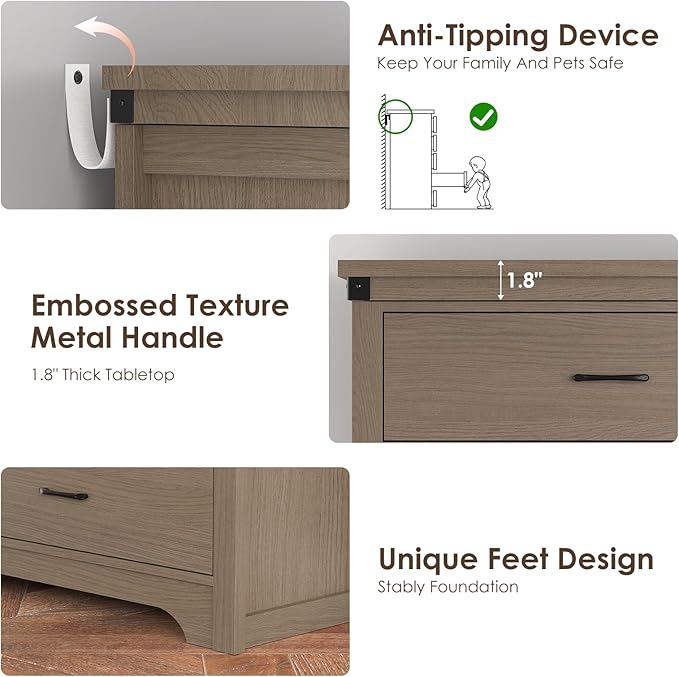 Farmhouse 7 Drawer Dresser for Bedroom, 51" Wide Chest of Drawers, Wooden Dresser TV Stand, Storage Dressers Organizer for Bedroom, Living Room, Hallway, Light Rustic Oak