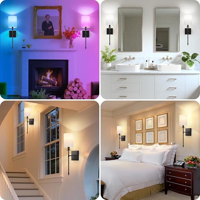 19.9 inch Battery Operated Wall Sconces Set of 2 with Remote, Rechargeable Wireless Wall Lights with Beige Fabric Shade, Indoor Not Hardwired Dimmable for Bedroom Living Room Decor