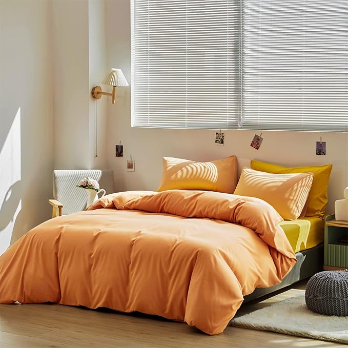 Luxlovery Peach Comforter Set King Women Light Orange Bedding Comforter Set Modern Solid Plain Color Soft Breathable Blanket Quilts Orange Pink 3 Piece Orange Coral Bedding Set