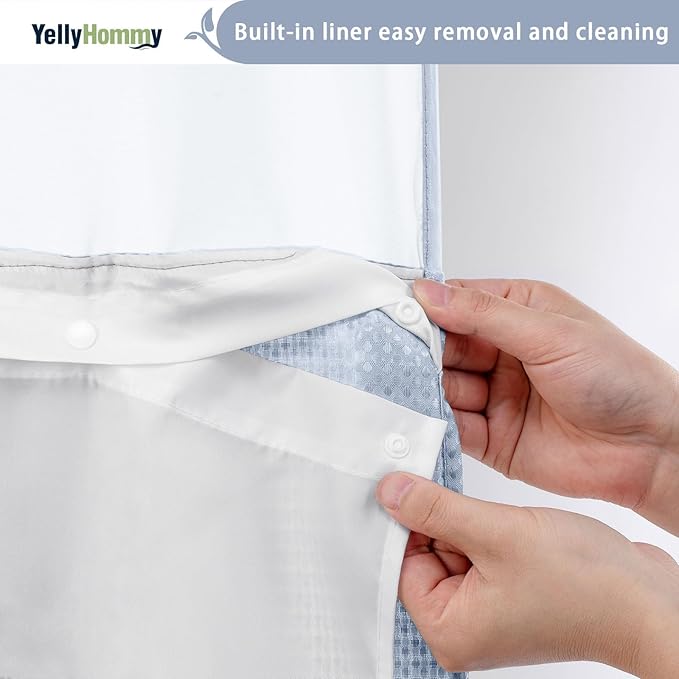 YellyHommy No Hook Shower Curtain with Snap in Liner Set Less Time Waffle Shower Curtain for Bathroom 75" L x 72" W Mist Blue