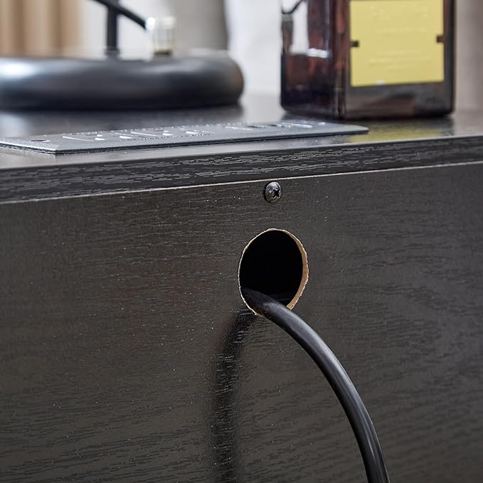 SOOWERY Dresser for Bedroom, Farmhouse Dresser with 3 Wooden Drawers and Storage Cabinet, 25 Inches Tall Side Table Chest of Drawers for Bedroom, Living Room, Hallway, Black