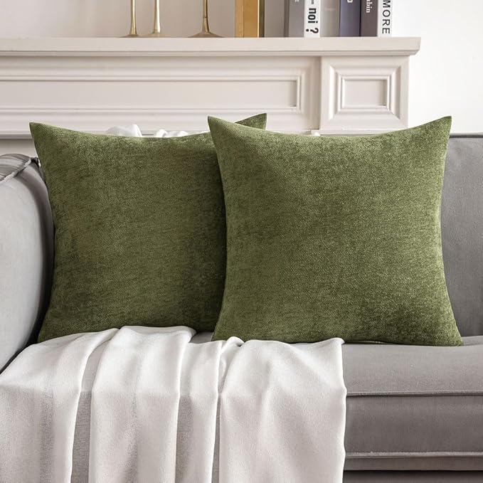 MIULEE Pack of 2 Sage Green Decorative Pillow Covers 18x18 Inch Soft Chenille Couch Spring Throw Pillows Farmhouse Cushion Covers for Home Decor Sofa Bedroom Living Room