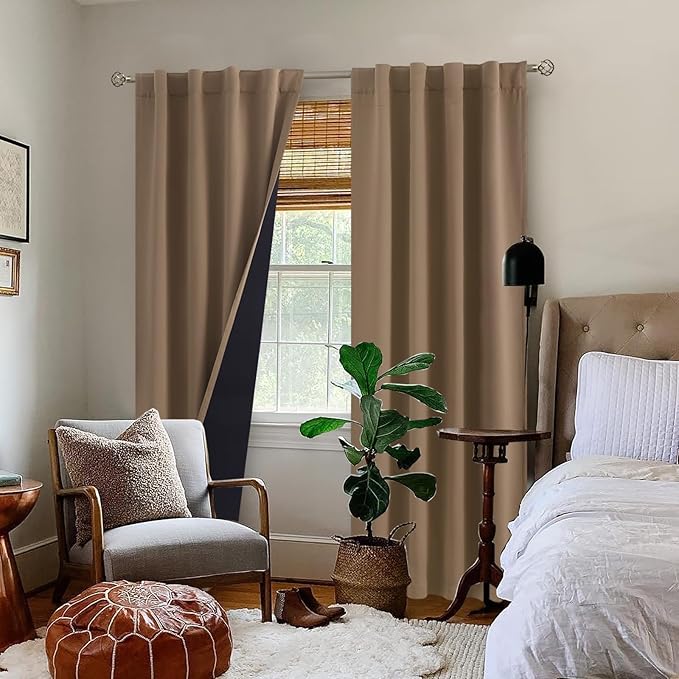 BGment Taupe 100% Blackout Curtains for Bedroom, 84 inch Panels Black Out Rod Pocket and Back Tab Double Layer Room Darkening Living Room Drapes with Thermal Liner, 2 Panels,38 x 84 Inch