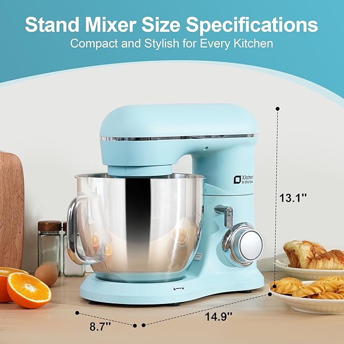 Kitchen in the box 7QT 900W 10-Speed Stand Mixer, Tilt-Head Kitchen Electric Mixer with Dough Hook, Whisk & Flat Beater(Blue)