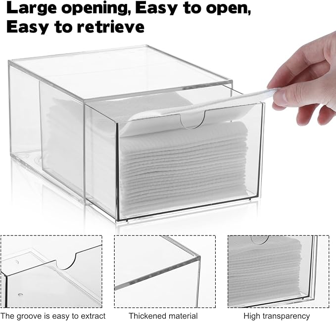 Disposable Face Towel Holder, Plastic Face Towels Storage Box with Drawer, Stackable Organizer for Clean Skin Club Face XL Towels, Towel Containers, Skincare Oragnizer for Vanity Bathroom Organization
