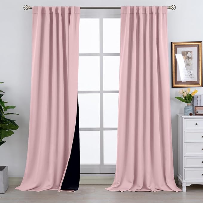 BGment Pink Full Blackout Curtains with Thermal Insulation Liner Curtains 108 Inches Long, Rod Pocket and Back Tab Double Layer Room Darkening Window Curtain for Bedroom(52 x 108 Inch, 2 Panels, Pink)