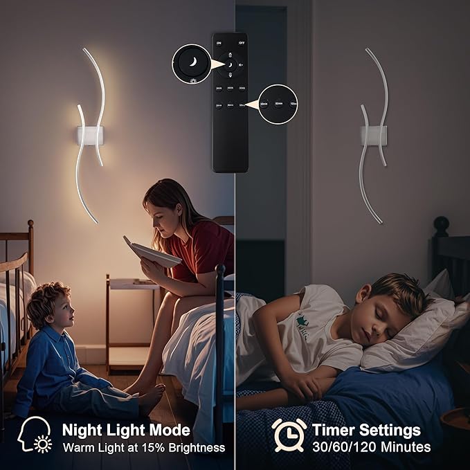 Battery Operated Wall Sconces Set of Two with Remote Control, Stepless Colors 3000K-6000K & Dimming, LED Nickel Wireless Wall Light for Living Room, Hallway, Bedroom, 39.3 Inch (2 Pack)