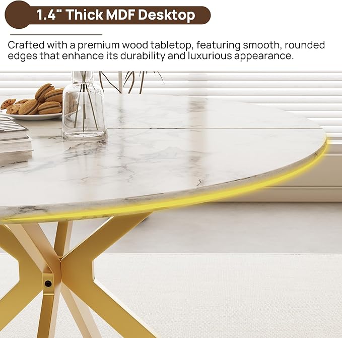 46.4" Round Dining Table Set with 4 Chairs, Modern Dining Set with Comfortable PU Leather Chairs, Sturdy MDF Table with X-Shaped Base, Easy Assembly, Ideal for Dining Room or Kitchen