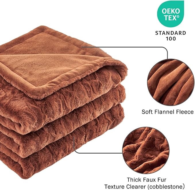 Krifey Oversized Faux Fur Blanket, Super Soft Cozy Blanket, Luxury Fluffy Throw Blanket Fuzzy Bed Throw, Plush for Women, Camel 60" x 80"