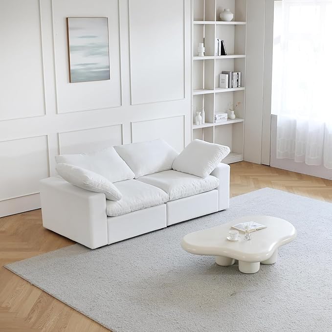JACH Modular Cloud Sectional Couch, Love Seat Sofas, Modern Convertible Cloud Sofa, Cushion Covers Removable, Comfy Sectional Couch for Living Room Apartment (White)