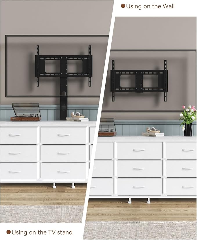 TV Stand with Mount for 32/55/65/75/85 inch TVs, Entertainment Center with 9 Fabric Drawers Dresser Storage, Height Adjustable Media Console