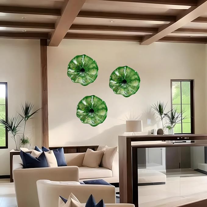 Hand Blown Glass Wall Plates Decor, Modern Unique Glass Wall Art, Murano Blown Glass Wall Art with Transparent and Easy to Clean for Staircase, Living Room, Kitchen, Hallway