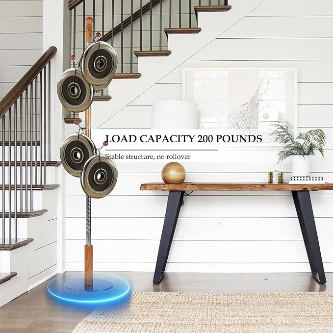 Wood Coat Rack Freestanding, Natural Coats Tree Stand with 14 Hooks, 73" Sturdy and Easy Assembly Coat Rack Stand for Entryway, Hallway, Bedroom, Bags, Hats (Metal Disc Base, Swivel Hook)