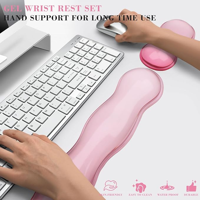 Gel Wrist Rest for Keyboard and Mouse, Wrist Rest for Keyboard, Mouse Wrist Support, Pain Relief, Cool Touch, Non-Skid, Keyboard Wrist pad
