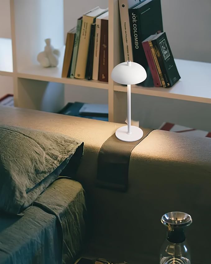 Cordless LED 12" Small Table Lamps Set of 2, Modern Portable Desk Lamp, 3 Color Dimming Rechargeable Battery Lights, for Bedroom, Outdoor, Restaurant, Bedside, Baby Night Light, Gifts (White)