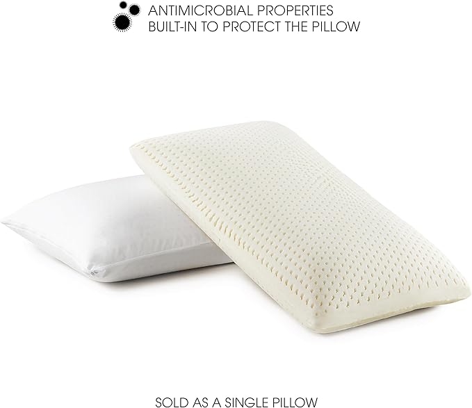 I AM Natural Talalay Latex Medium Support Bed Pillow for Sleeping, Removable and Breathable 100% Cotton Cover, Queen, White
