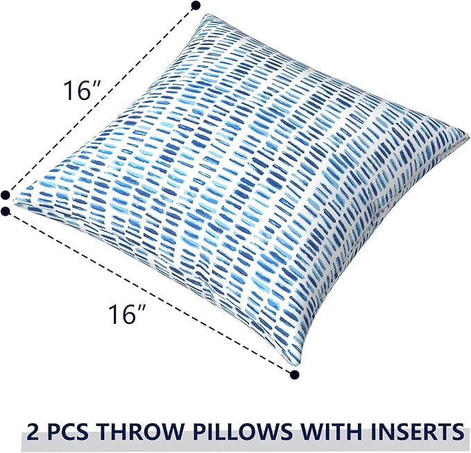 Outdoor Pillows for Patio Furniture 16x16 inch, Square Outdoor Throw Pillows with Inserts, Decorative Patio Pillows for Garden Couch Home Sofa Office Chair, Pack of 2, Pebble Blue
