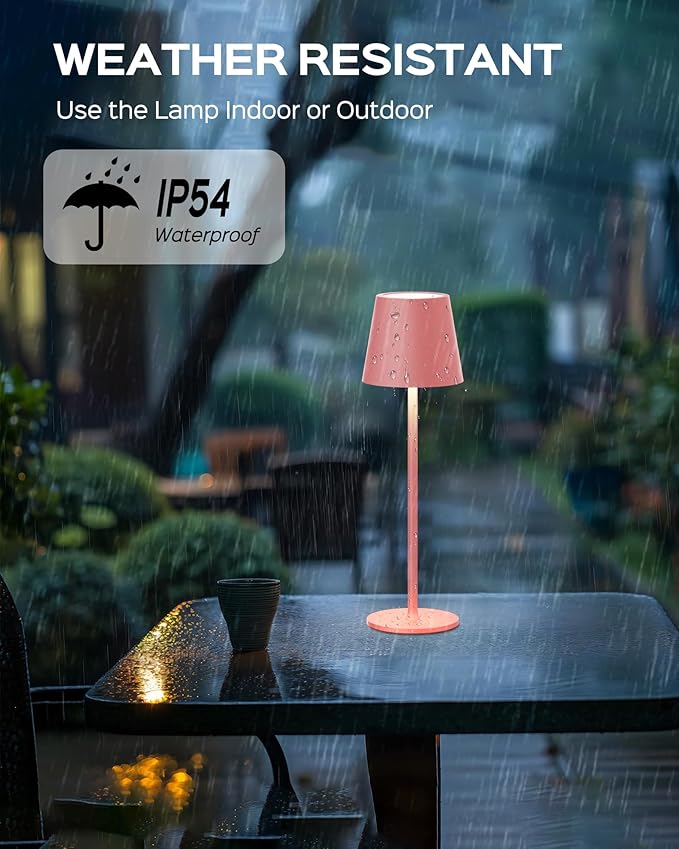 Cordless Table Lamps Rechargeable, 3 Adjustable Height, 5000mAh Battery Operated, 3 Colors Smooth Dimming, Portable LED Waterproof Table Lamp for Dining, Bedroom, Outdoor (2 Pack-Girly Pink)