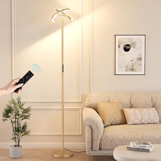 LED Floor Lamp - 70" Tall Modern Standing Lamp with 2 Rotatable Lights, Remote & Touch Control, 24W Bright Stepless Dimmable, Ideal for Living Room Bedroom Office(Gold)