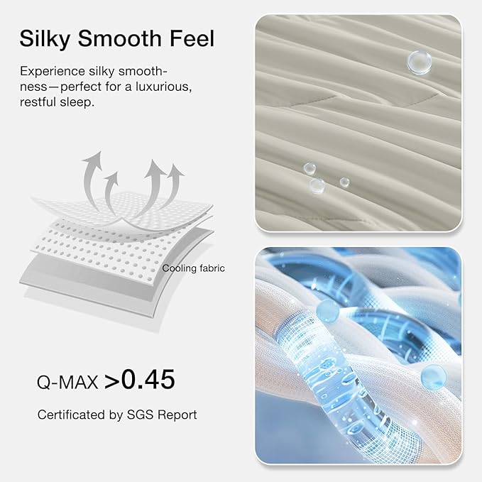 Monbix ChillChilla Cooling Comforter Queen Size-3 Pieces Cooling Blankets for Hot Sleepers and Night Sweats, Double-Sided Summer Queen Comforter Set, Breathable Lightweight Blanket Grey